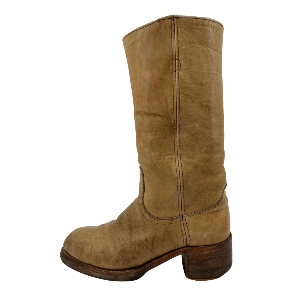 Frye Campus Boots Men 10 /Women 12 Tan Vintage 70s Leather Square Toe Tall USA